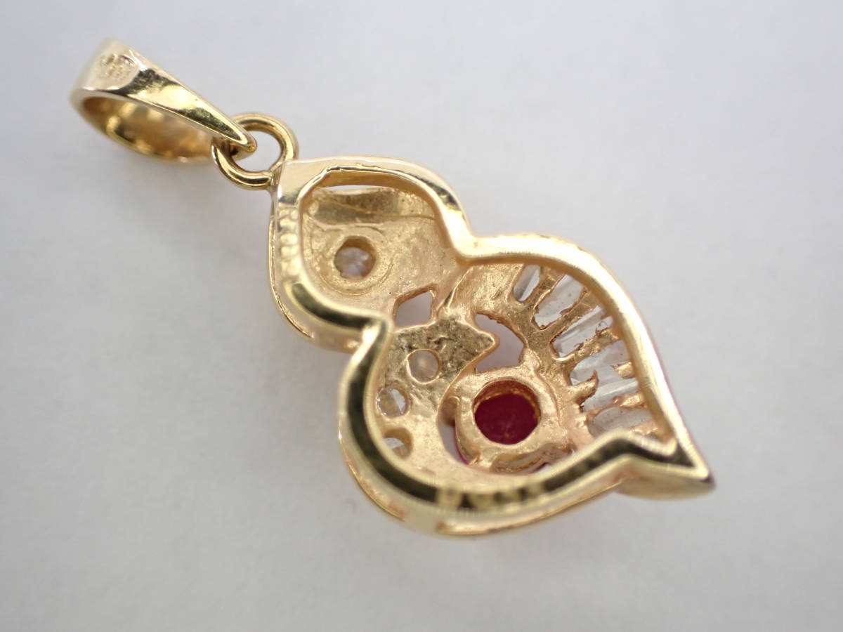 K18 ゴールド ルビー 0.19ct ダイヤ 0.33ct デザイン ペンダントトップ