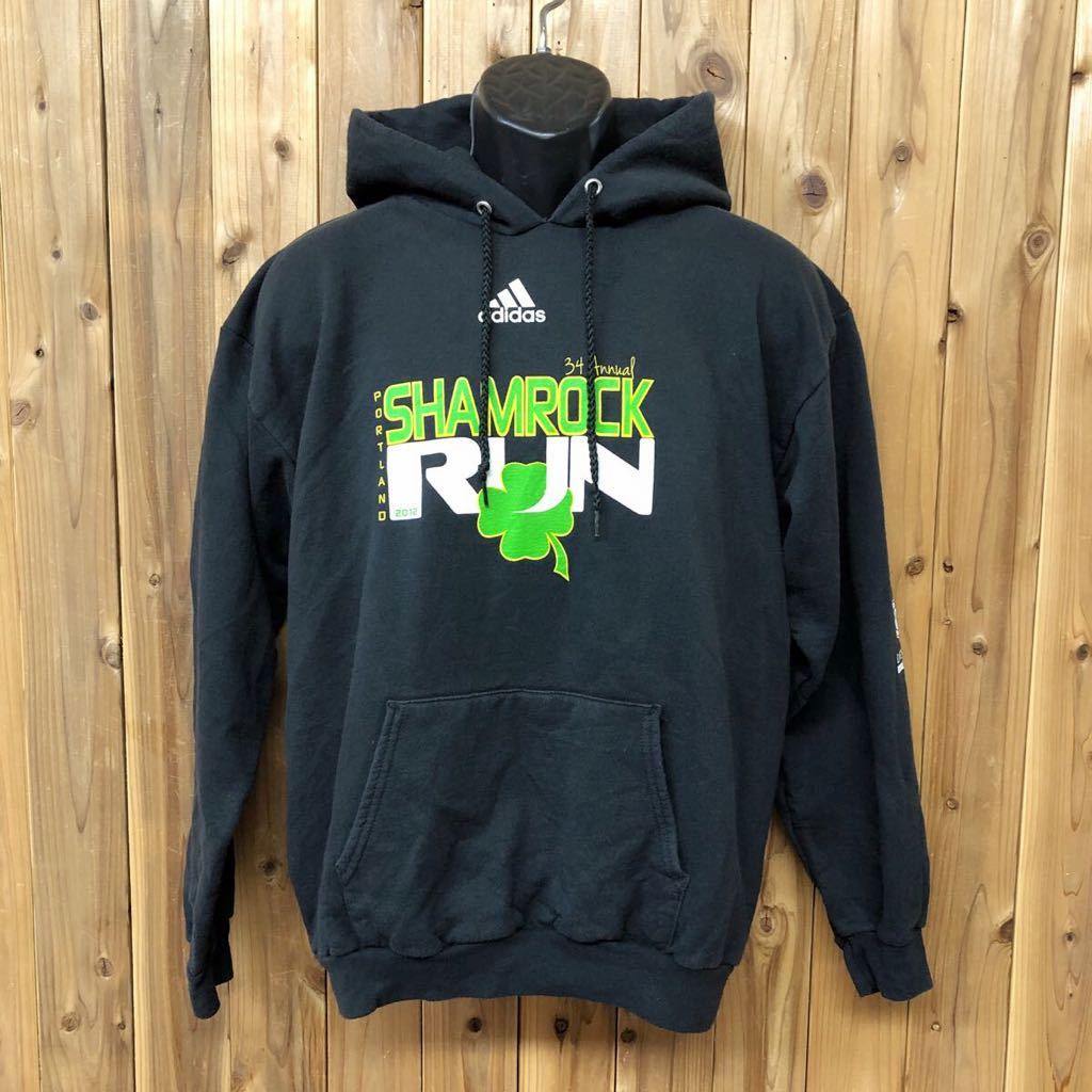 adidas◇アディダス プルオーバー スウェット パーカー トップス ロゴプリント PORTLAND SHAMROCK RUN 2012 マラソン USA古着 メンズM_画像2