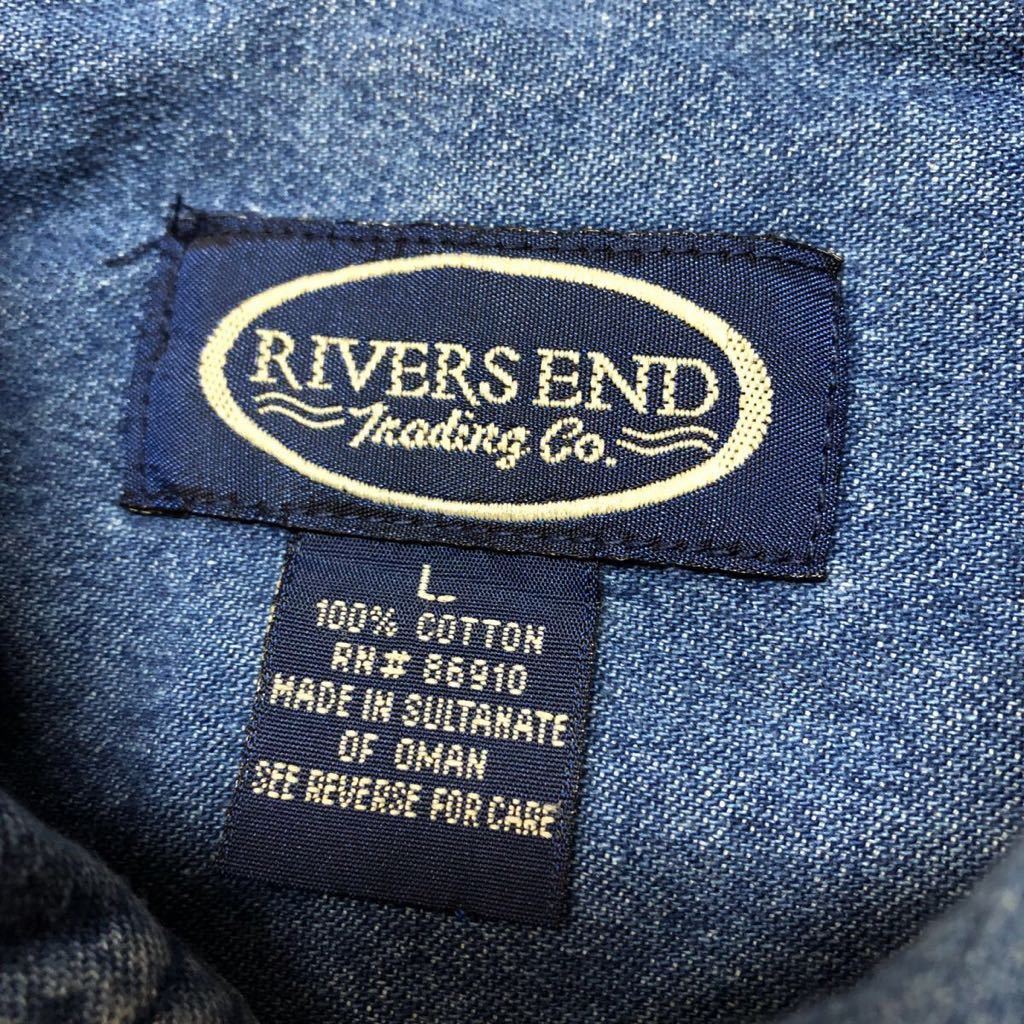 RIVERS END◇デニムシャツ ダンガリーシャツ 半袖シャツ ボタンダウンシャツ トップス コットン 刺繍 トナカイ アメカジ USA古着 メンズL_画像8