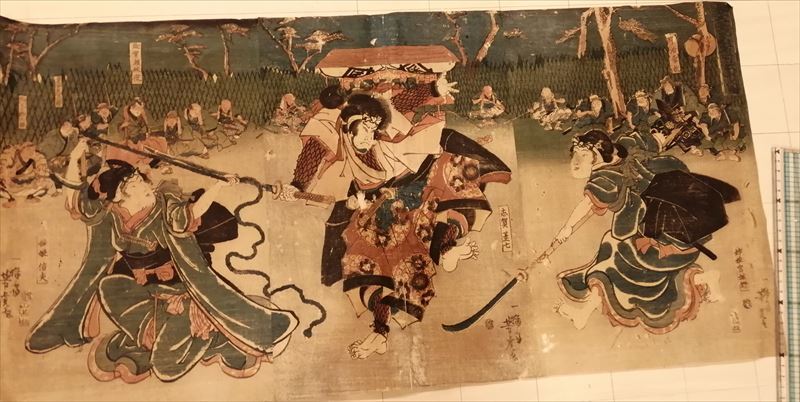 一猛斎芳虎 碁太平記白石噺 3枚綴 大判 江戸後期 一猛斎芳虎 碁太平記白石噺 3枚綴 大判 江戸後期