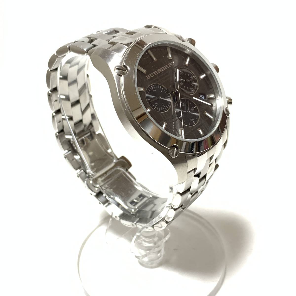 BURBERRY バーバリー メンズ 腕時計 クロノグラフ BU1850 シルバーカラー ダークグレー文字盤 動作未確認_画像2
