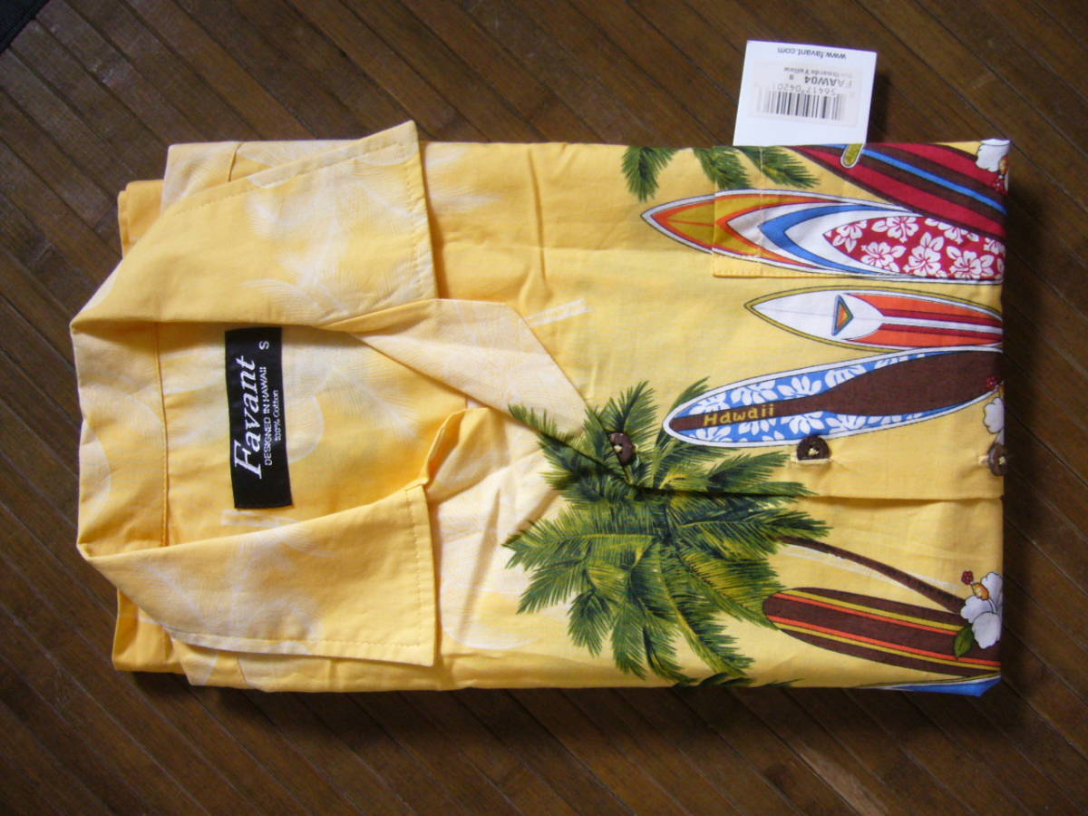 847-26♂： Favant ファヴァント　アロハシャツ オープンカラー　色.黄色　サーフィン柄　サーファー　USA　ハワイ　_画像9