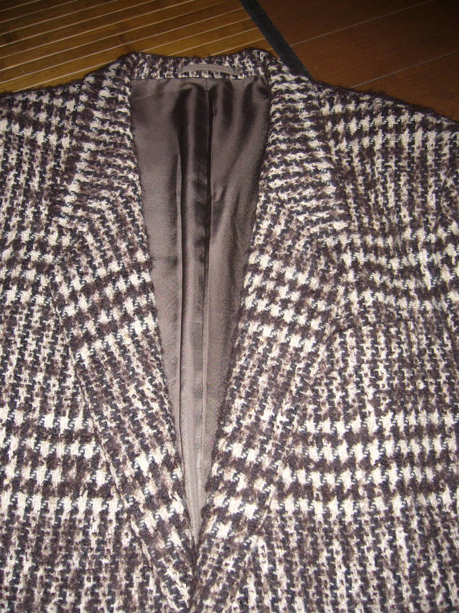 824♂:美品 ISSEY MIYAKE MEN イッセイミヤケメン ウール 厚手 デザインジャケット size.M 色.茶チェック テーラードジャケット _画像2