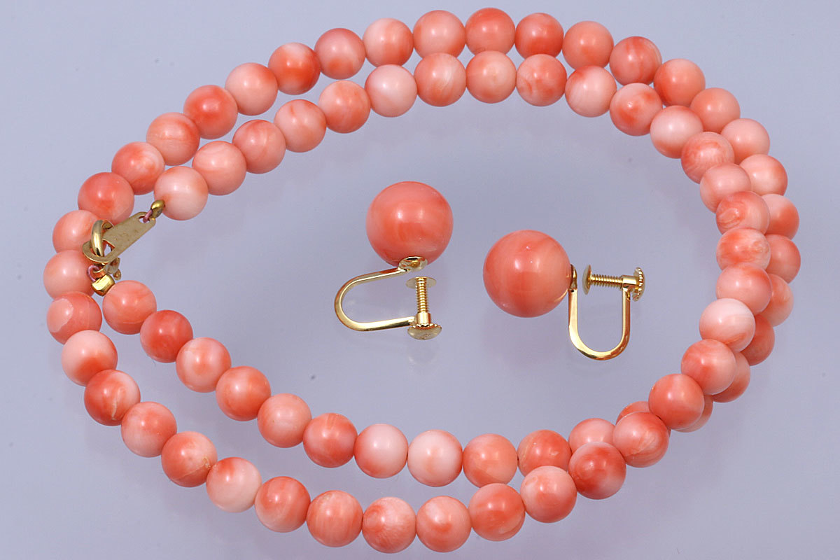 K18 pink coral earrings necklace 40.3cm.. used free shipping [c96]