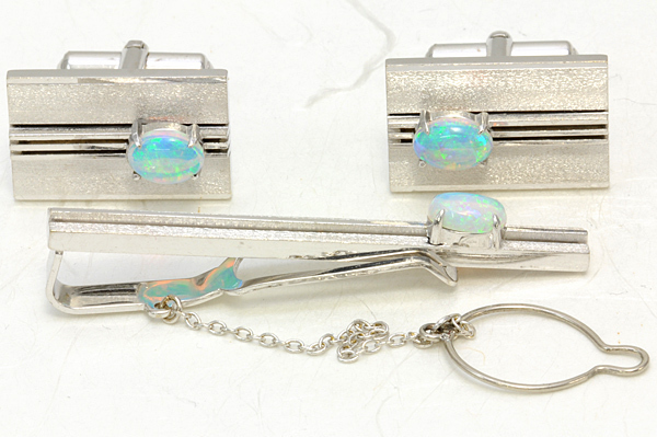 K14WG opal tiepin cuffs free shipping [c17] set *