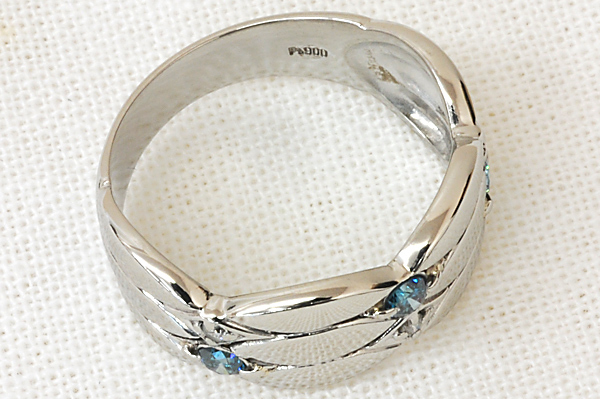 Pt900 ブルーダイヤモンド リング #15.5 7g 磨き済み 送料無料【Y38
