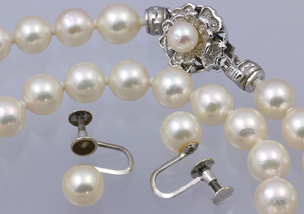 .. pearl 7.3-7.4mm 43cm necklace 7.2mm K14WG earrings used free shipping 0[c510] pearl book@ pearl used ‡