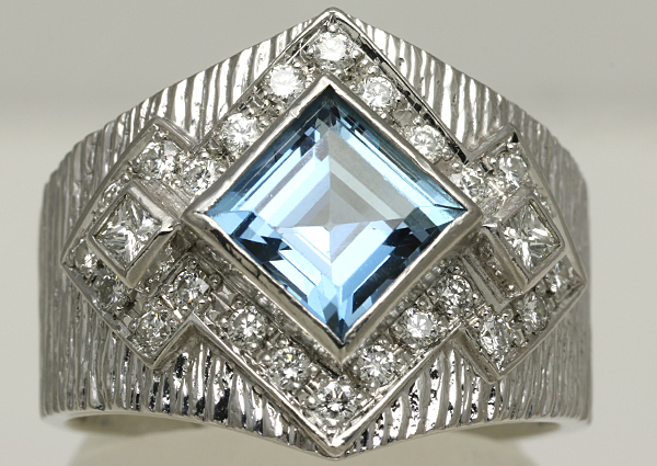 ! Pt900 аквамарин 1.51 diamond 0.10 0.34 кольцо #16 14g отполирован [Y341] платина кольцо б/у akwa морской 