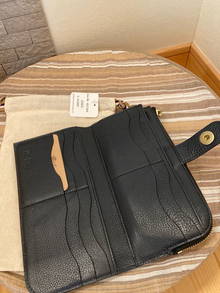 新品】IL BISONTE イルビゾンテ L字型ジップ長財布 ネイビー最終値下げ