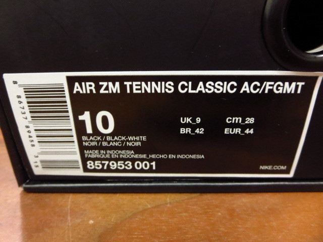 NIKE ナイキ AIR ZM TENNIS CLASSIC AC/FGMT フラグメントデザイン テニスクラシック 型押しレザースニーカー 黒 ブラック BLACK US10 28cm_画像9