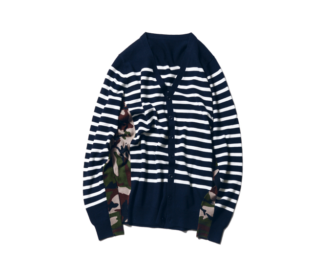 sophnet ソフネット 14AW (SOPH-145130) SIDE CAMOUFLAGE PANEL BORDER KNIT CARDIGAN サイドパネルボーダーニットカーディガン 紺 S