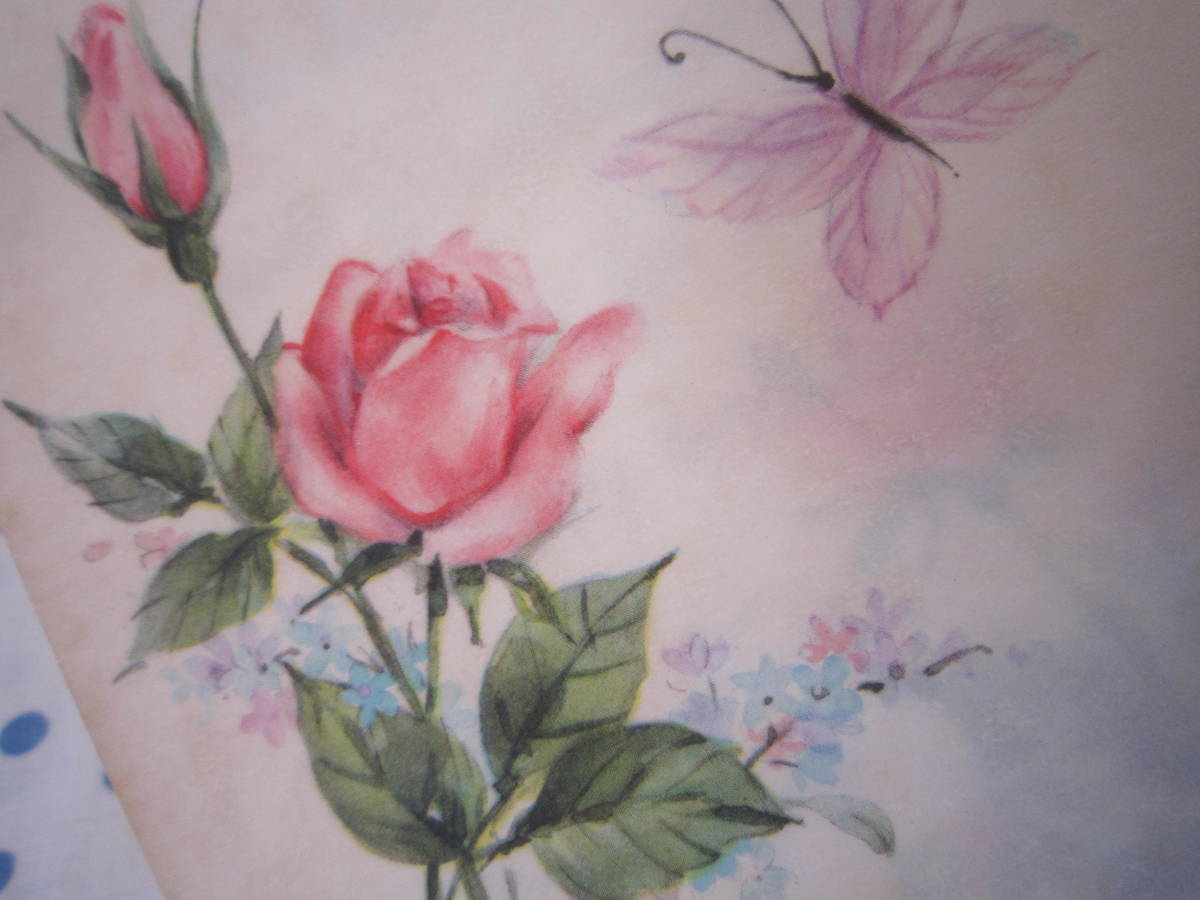0*. Vintage поздравительная открытка день рождения розовый. роза бабочка No.312( осмотр : античный.*0
