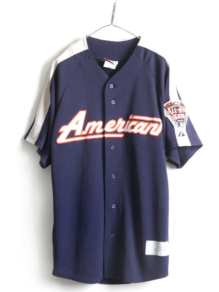 00s 大きいサイズ XL ■ MLB オフィシャル Majestic オールスター アメリカンリーグ 半袖 ベースボール シャツ ( メンズ ) ゲームシャツ 紺