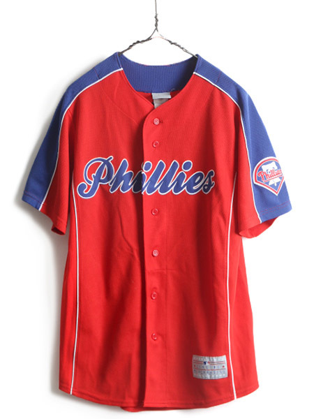 MLB オフィシャル ■ フィラデルフィア フィリーズ 半袖 ベースボール シャツ ( メンズ S 程) 古着 ゲームシャツ ユニフォーム 半袖シャツ