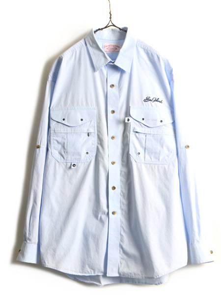 大きいサイズ XL ■ FILSON フィルソン コットン 長袖 フィッシング シャツ ( メンズ ) 古着 アウトドア ポケット付き 長袖シャツ ブルーの画像1
