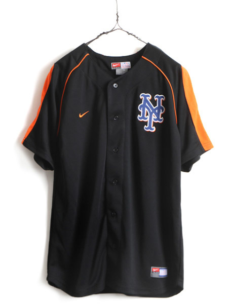 キッズ XL メンズ S 程■ ナイキ MLB オフィシャル ニューヨーク メッツ 半袖 ベースボール シャツ 古着 NIKE ゲームシャツ スウォッシュ_画像1