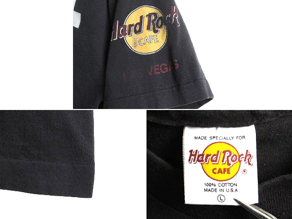 90s USA製 ■ ハードロックカフェ ビッグロゴ プリント 半袖 Tシャツ ( メンズ レディース L ) 古着 90年代 Hard Rock Cafe 企業 LAS VEGAS_画像4