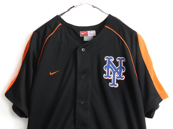 キッズ XL メンズ S 程■ ナイキ MLB オフィシャル ニューヨーク メッツ 半袖 ベースボール シャツ 古着 NIKE ゲームシャツ スウォッシュ_画像2
