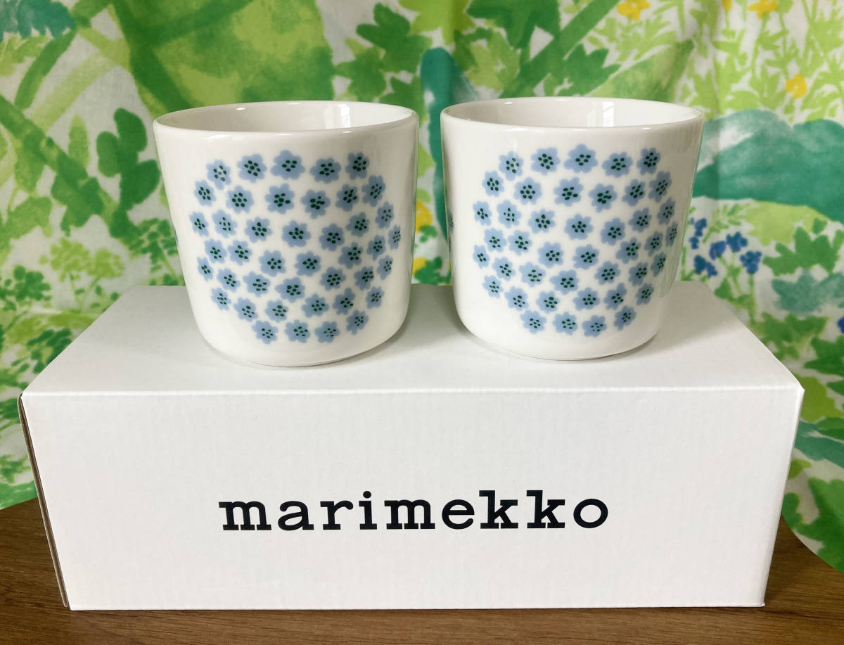 未使用☆ マリメッコ　プケッティ puketti　ラテマグ カップ　水色　２個セット　専用箱付　廃盤　ライトブルー　marimekko_画像1