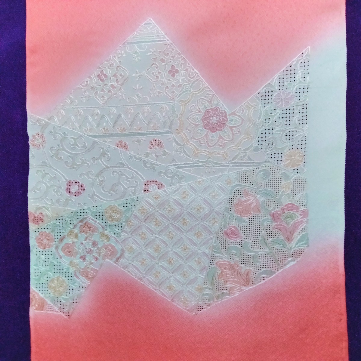 日本特注 小紋 華唐草 淡藤色 着尺 反物 正絹 丹後ちりめん 在庫保管品