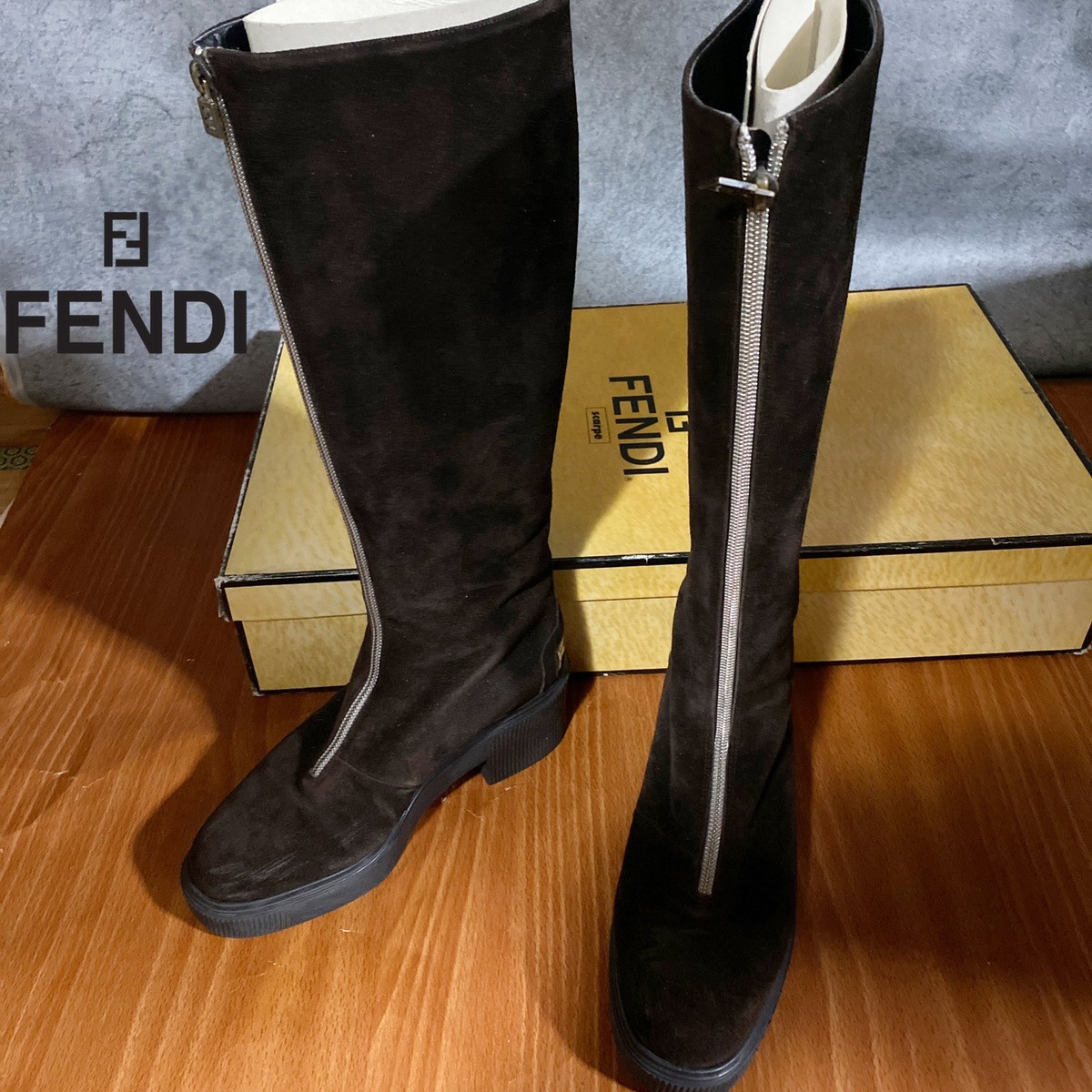 FENDIフェンディ ロングブーツ ブラウン スエード 35