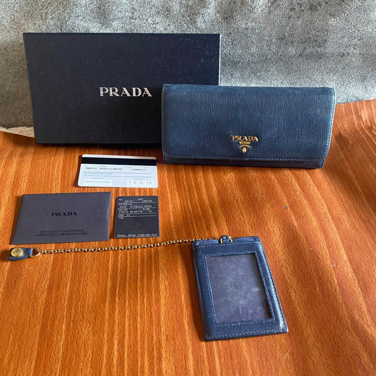 訳あり　PRADA 長財布　サフィアーノ　ネイビー　中古品