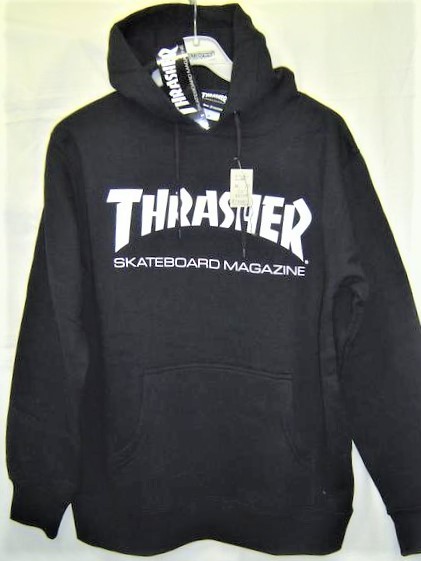 送料無料 セール THRASHER スラッシャー TH8501 MAG LOGO スウェット 裏起毛 マグ ロゴ プリント プルオーバーパーカー 黒 白 M 新品