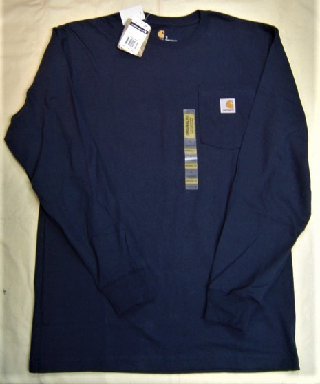 Carhartt カーハート K126 work wear ヘビーウェィト 厚地 ポケットＴシャツ 長袖 紺 S M相当 サイズ大きめ メキシコ製 新品_画像1