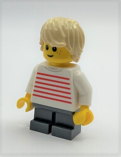 即決 新品 未使用　レゴ LEGO ミニフィグ ミニフィギュア シティ　ボーダーシャツを着た男の子　子ども　ニコニコ　困り顔_画像3