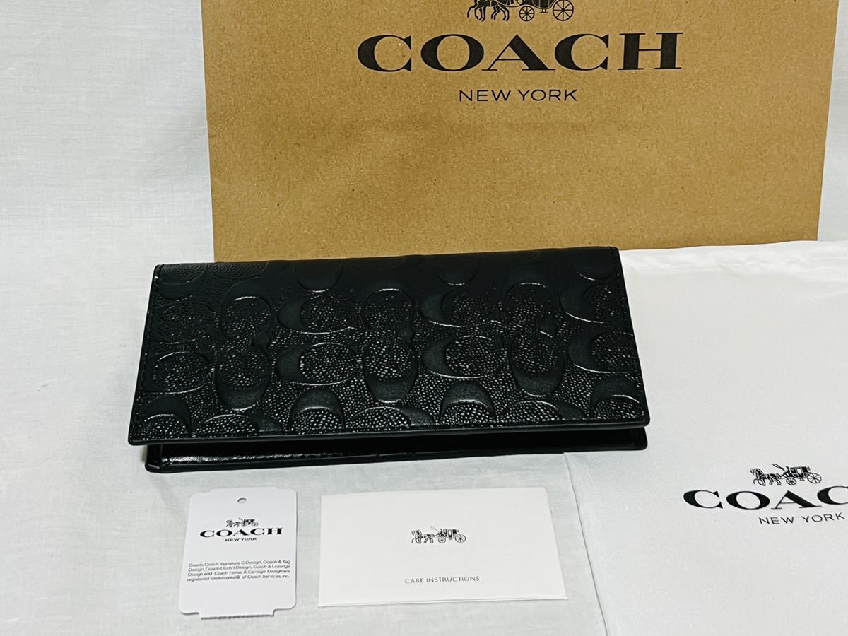 新品未使用 COACH コーチ シグネチャー クロスグレイン 二つ折り長財布