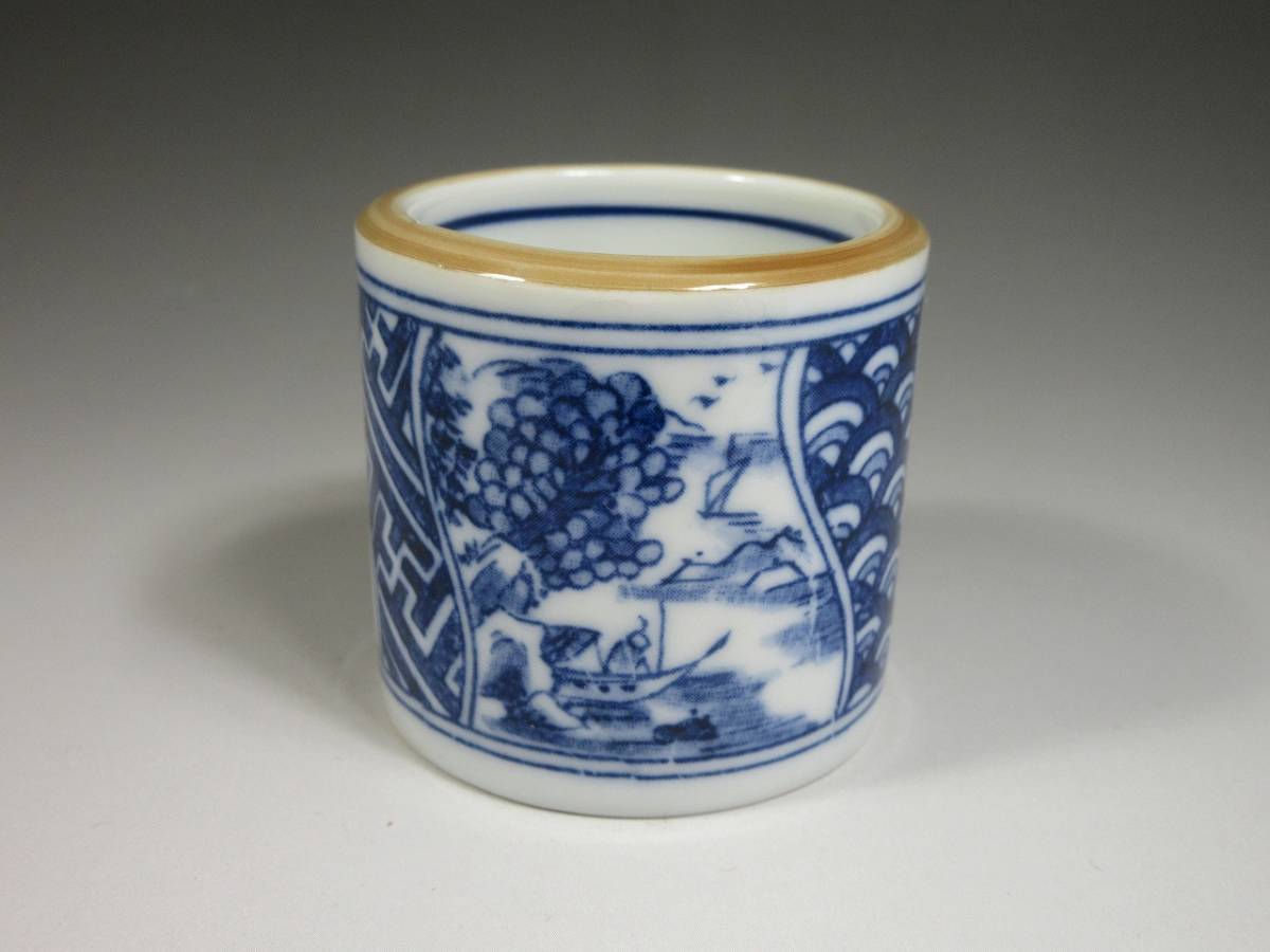 漸】『西尾瑞豊』 染付 祥瑞 皆具 水指 建水 杓立 蓋置 茶道具 共箱
