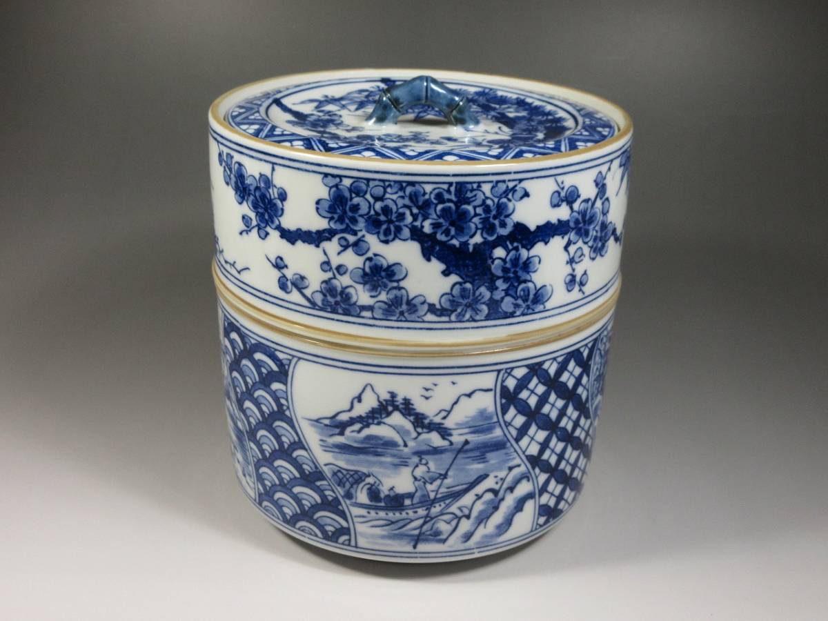 漸】『西尾瑞豊』 染付 祥瑞 皆具 水指 建水 杓立 蓋置 茶道具 共箱