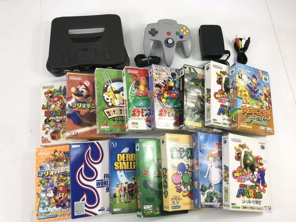 0843)【1円~】ニンテンドウ64本体+ソフト15本まとめセット[マリオ