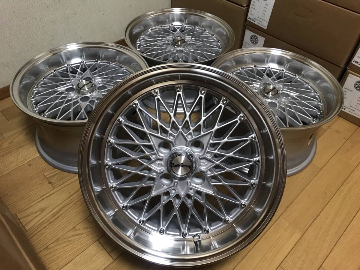 旧車系デザインメッシュホイール 15×8J・+20・ PCD100 4本セット 深