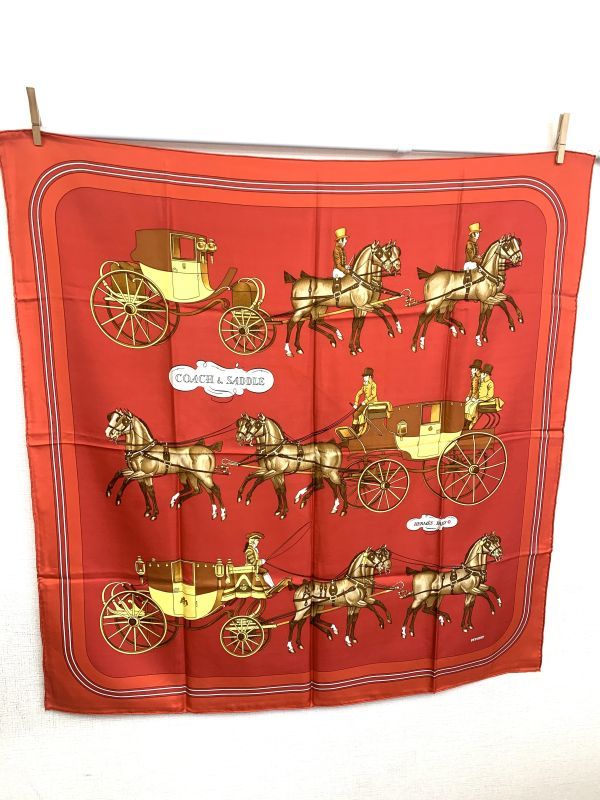 美品☆HERMES エルメス カレ coach saddle シルク スカーフ 美品 HERMES エルメス カレ スカーフ coach saddle