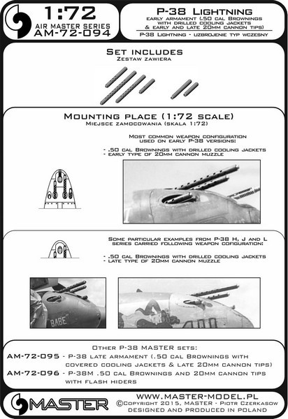 1/72 master P-38 lightning for machine ./ machine gun .( the first period type )