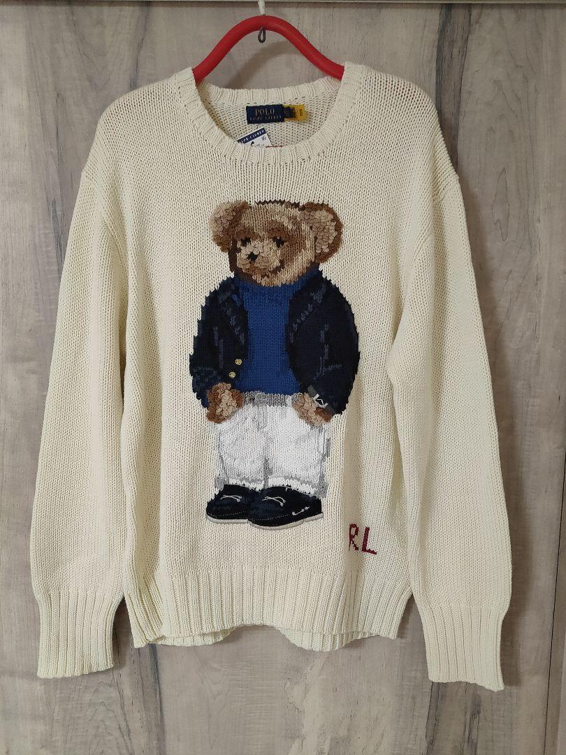 レディース L 新品 ラルフローレン ポロベアー ポロベア POLO BEAR コットンニット セーター ニット オフホワイト 生成り 白 モコモコ