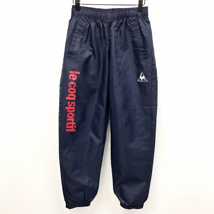 【新品】le coq sportif ルコックスポルティフ M メンズ 薄手 スポーツ パンツ 裏地無し ウエストにゴムと紐 裾にベロア ポリ100% ネイビー