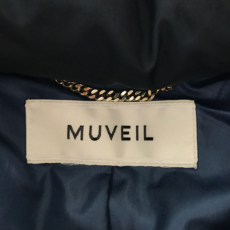 MUVEIL / ミュベール | ビジュー刺繍 ノーカラー ファー ダウンコート | 36 | ネイビー | レディース_画像5
