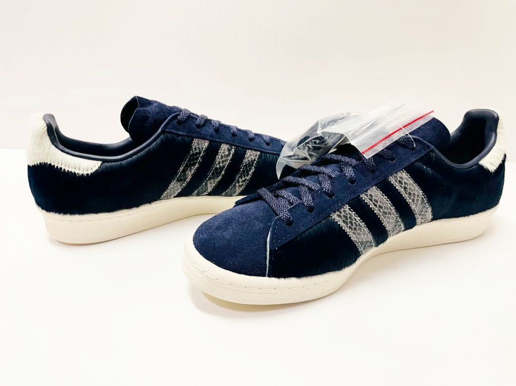 デッド!! 希少 新品 13年製 adidas CAMPUS 80s ZOZO アディダス キャンパス 紺 × 白 ネイビー スエード ハラコ リザード us 7.5 / 25.5 ㎝_画像3