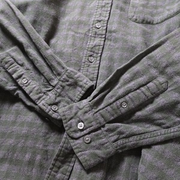 90's 00's エディーバウアー ギンガムチェック コットン ネルシャツ (L) 緑×灰 ブロックチェック 90年代 00年代 旧タグ オールド_画像6