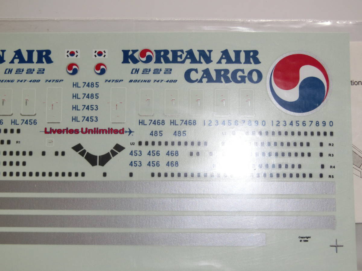 代購代標第一品牌－樂淘letao－*450* Liveries Unlimited(A2-001) 大韓航空デカール1/200 Korean Air  B747-200/300/400/SP （ハセガワ向け)