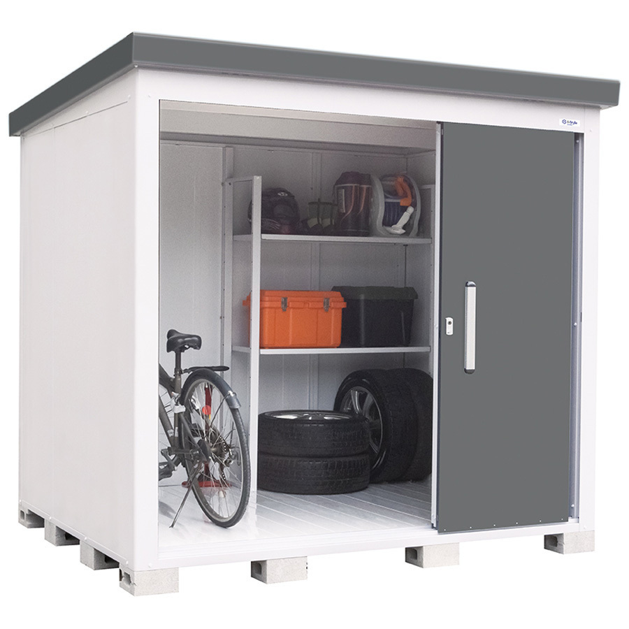 【本州四国配送商品】サンキン物置レスパス2217 間口2289mm奥行1768mm高さ2100mm棚板2枚付き グレー色 農具収納倉庫DIY格安 送料無料_画像4