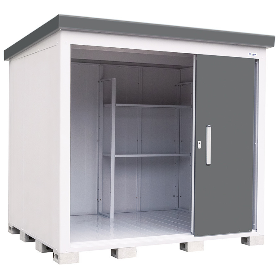 【本州四国配送商品】サンキン物置レスパス2217 間口2289mm奥行1768mm高さ2100mm棚板2枚付き グレー色 農具収納倉庫DIY格安 送料無料_画像2