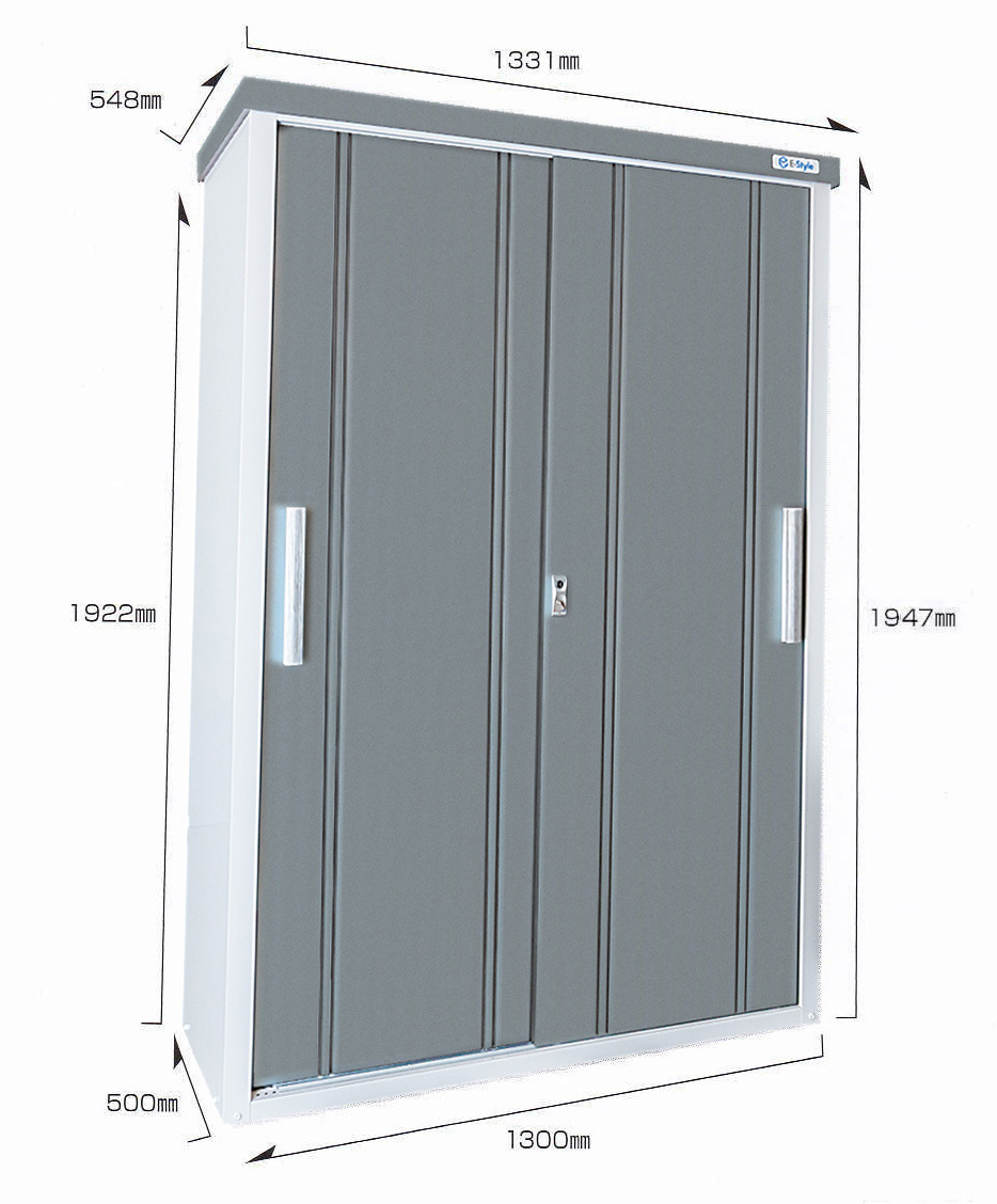 【九州限定配送商品】サンキン物置E-Styleクール1350 W1300mm×D500mm×H1947mm 棚板2枚付 扉色グレーメタリック送料無料 格安【在庫限り】_画像4