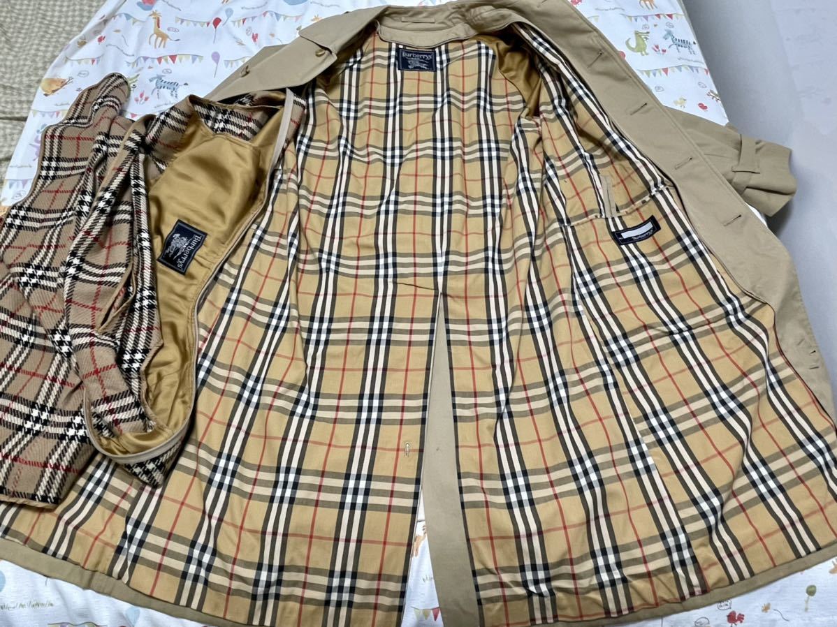 25万美品ベージュ★バーバリーメンズLL 2XL 180 175Burberry ウールライナーベルト付きトレンチコート春秋冬物　極厚　ギャバジン_画像3