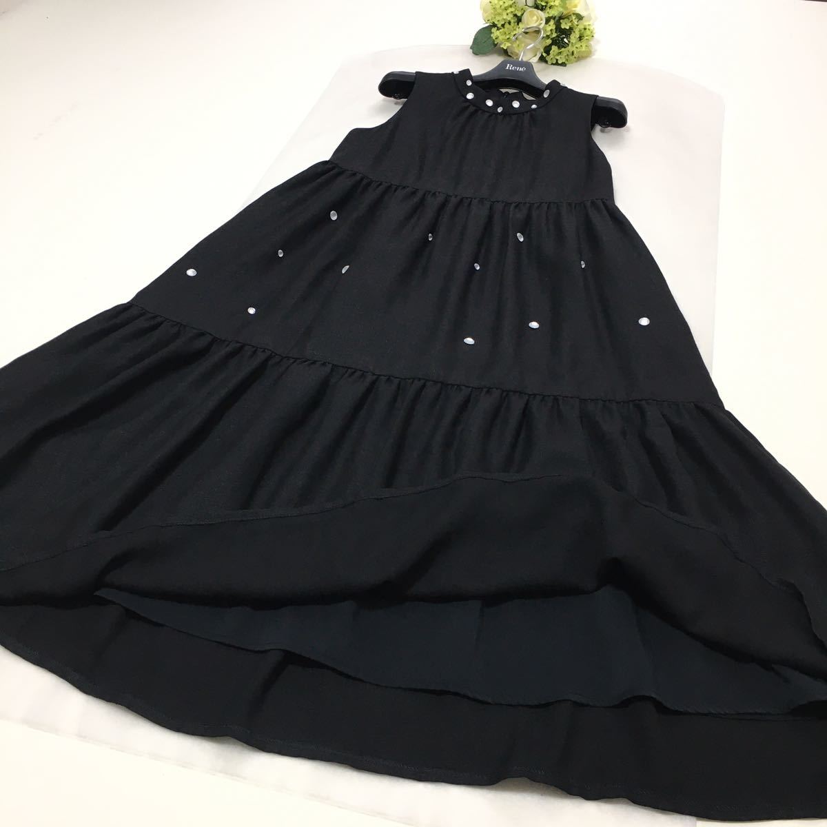 美品 2019年 Rene ルネ 装飾 フレア ブラック 洗える ワンピース