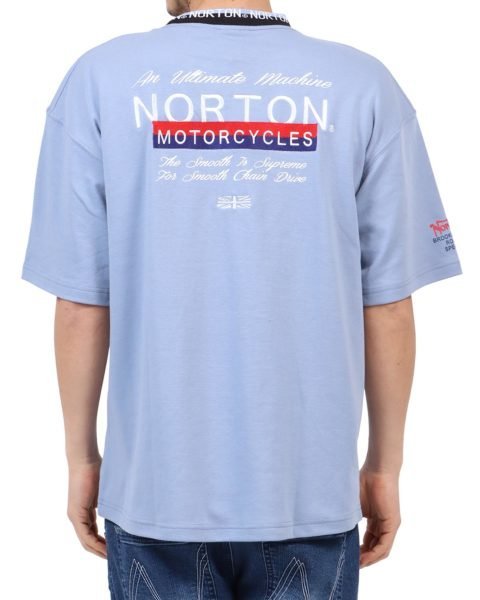 Norton ノートン Tシャツ 222N1007 DRY 衿 ジャカード ロゴ デザイン 半袖Ｔシャツ ブルーグレー L 新品_画像1