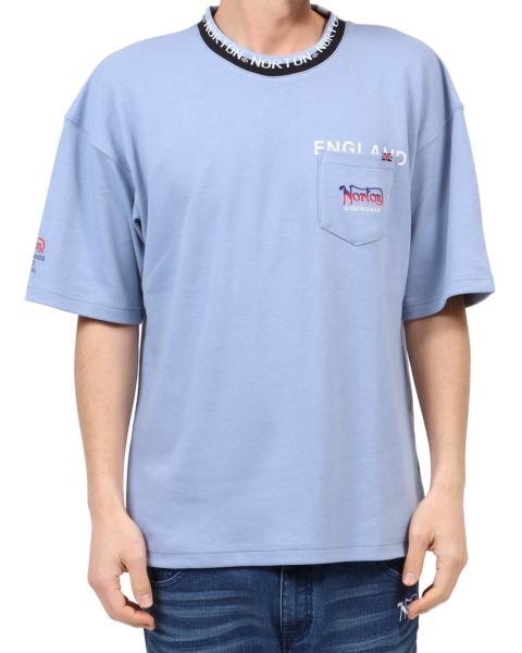 Norton ノートン Tシャツ 222N1007 DRY 衿 ジャカード ロゴ デザイン 半袖Ｔシャツ ブルーグレー L 新品_画像2