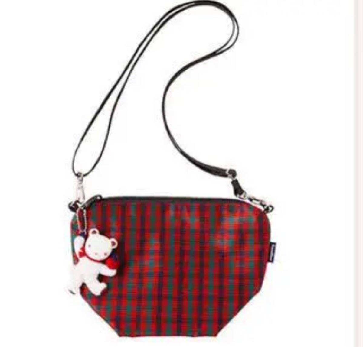 美品 ファミリア ポシェット familiar ショルダーバッグ 赤 チェック